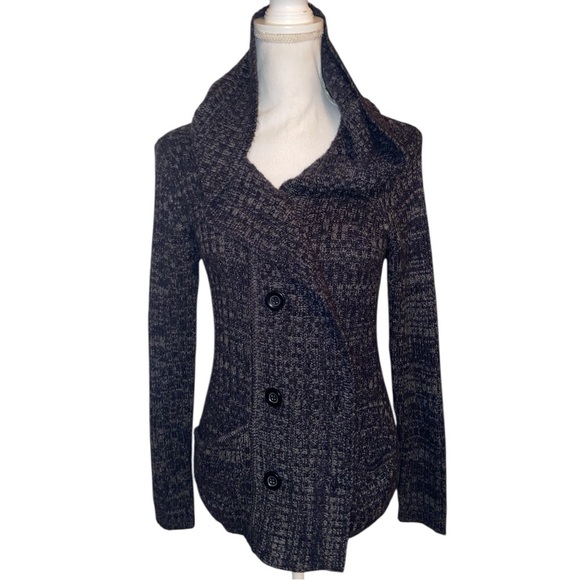 CREAZIONI EFFECI Double Breasted Hooded Sweater Cardigan Black & Gray Size Large - Picture 2 of 6